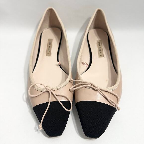 Zara Beige and Black Flats Size 9 - Picture 2 of 8